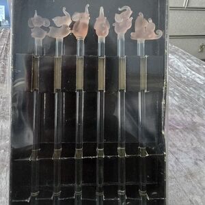 Set of Glass Stir Sticks with Pink Elephant Tops